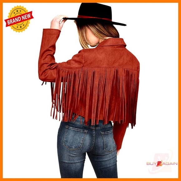 Jackets & Blazers - Faux Suede Cropped Motorcycle Jacket with Fringe Tassel Design